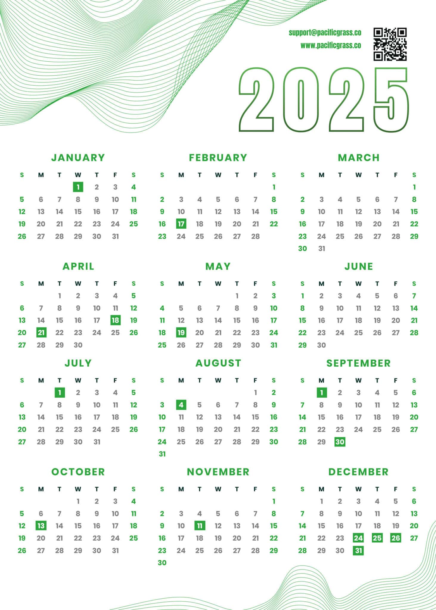 Pacific Grass 2025 Magnetic Calendar