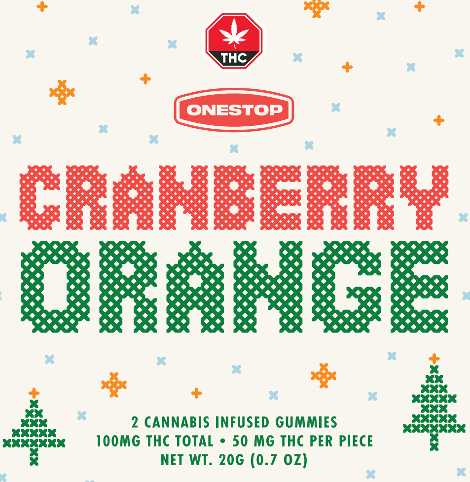 One Stop Holiday Gummies - 100MG THC - Orange Cranberry